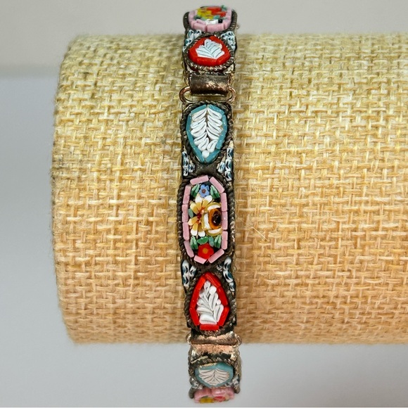 Vintage Jewelry - Vintage Micro Mosaic Tile Bracelet Art Deco Panel Bracelet Made in Italy 7 1/4”